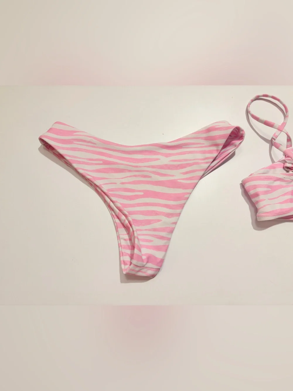 Source Unknown Pink and White Zebra Print Bikini Set